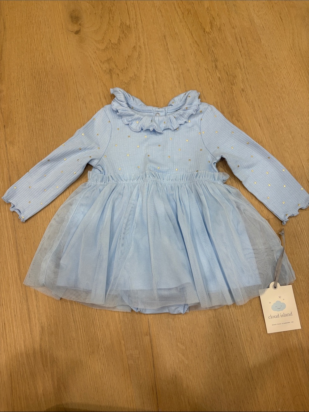 cloud island Baby Blue Tulle Dress with Gold Star Detail